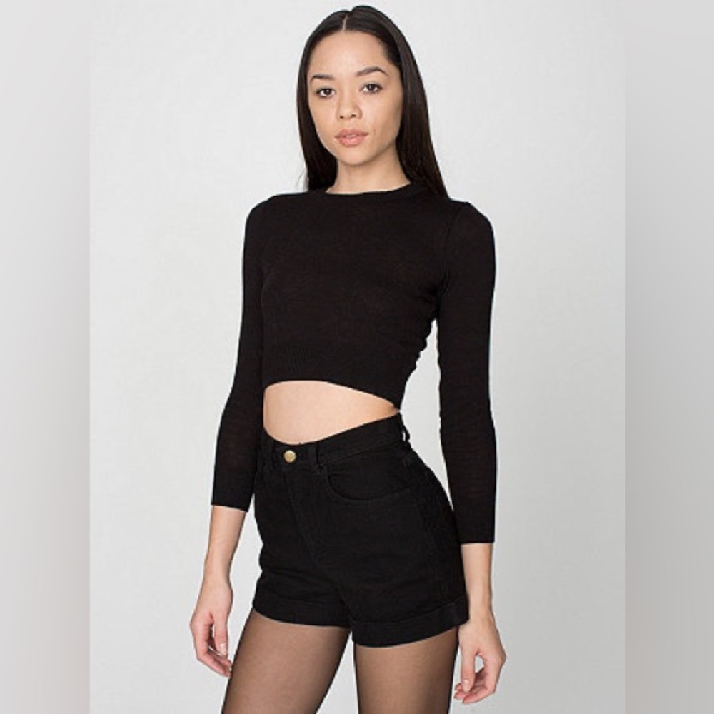 American Apparel Black High-Waisted Cuffed Jean Shorts